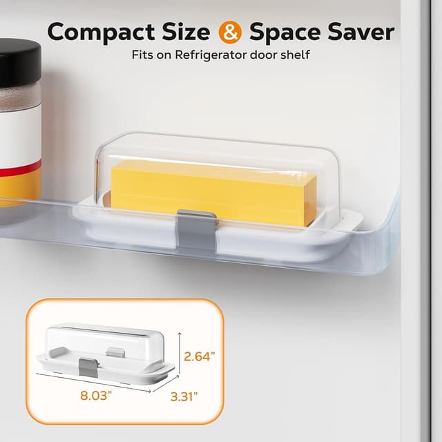 Detalle de Pisol Butter Dish with Lid (Countertop & Refrigerator Door Shelf) — Airtight Butter Keeper, BPA-Free