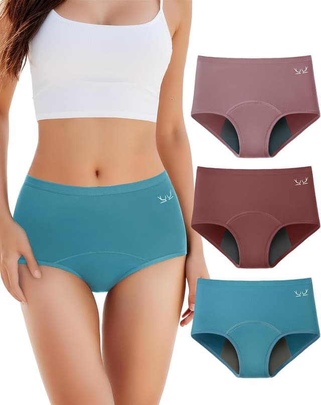 Detalle de TANSTC mutande mestruali donna in cotone con 4 strati anti-perdita (confezione da 3)