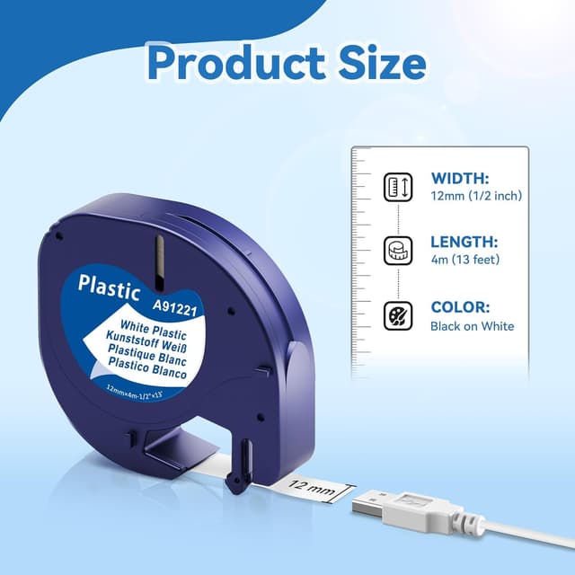 Detalle 2 de MarkField 18er Pack kompatible Dymo LetraTag Etikettenband 12 mm x 4 m (Schwarz auf Weiß)