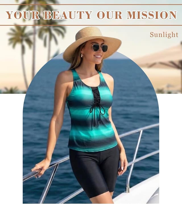 Detalle de LALAGEN Women’s 2026 Plus Size Tankini Swimsuit Rash Guard Capris (S–5X)