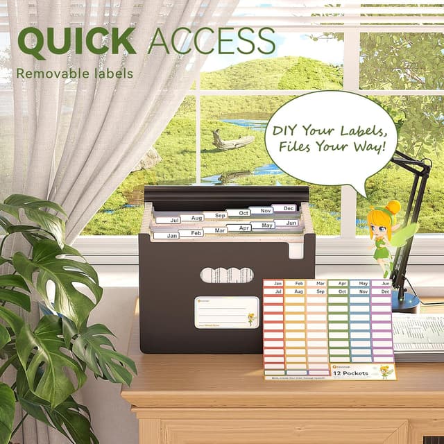 Detalle de EcoStash Accordion File Organiser (12 Pockets) – Wheat Straw expanding file for A4/Letter, natural black