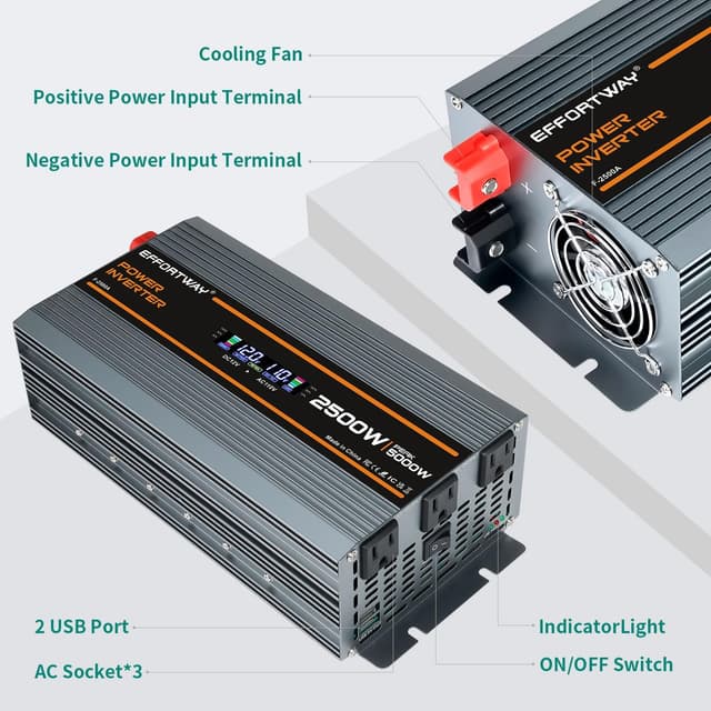 Thumbnail 4 de EFFORTWAY 2500W Power Inverter, 12V to 110V
