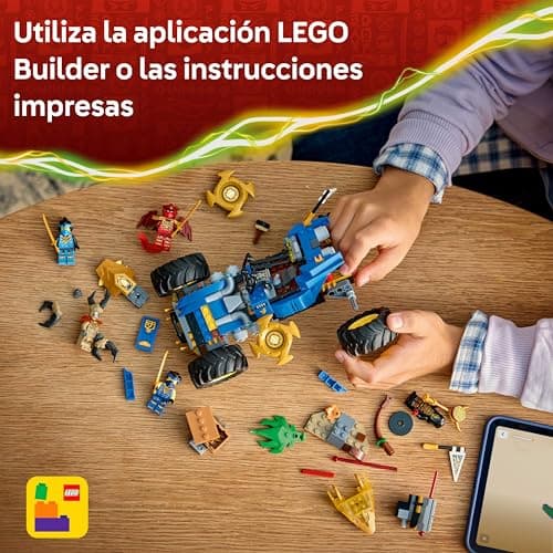 Detalle 2 de LEGO Ninjago 2en1 Coche Transformable de Jay (71856): camión con 5 minifiguras, Kai y Nya