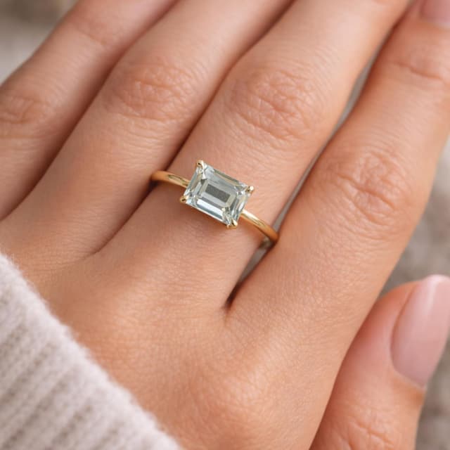 Detalle de Grüner Amethyst Baguette Vergoldeter 925 Sterling-Silberring (6x8 mm) – handgefertigt, Größe US 9