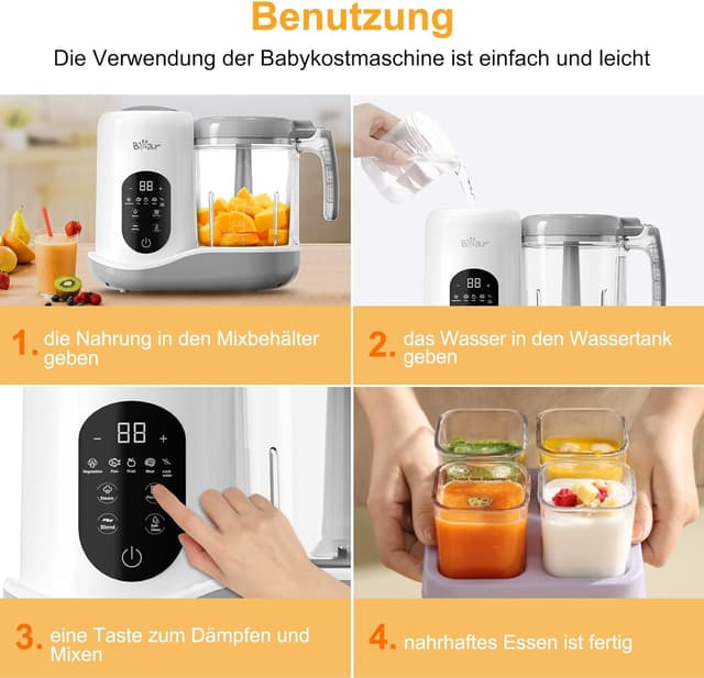 Thumbnail 4 de Bear Babynahrungszubereiter,Eine Stufe Baby Food Maker Dampfgarer Mixen,Automatisches Kochen & Zerkleinern,Babybrei Zubereiter mit Selbstreinigungsfunktion,Weiß