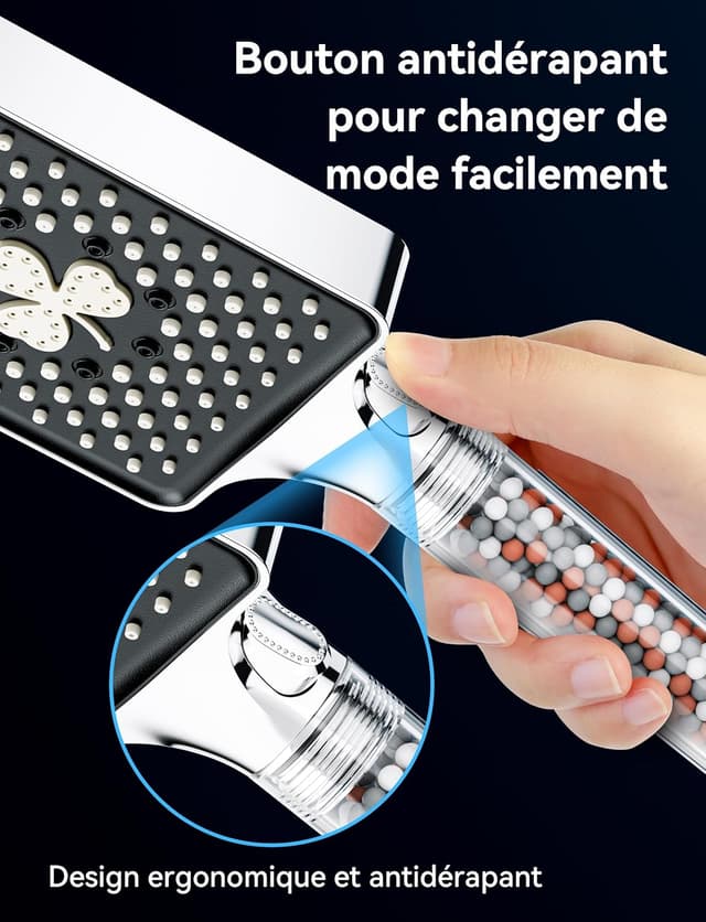 Thumbnail 6 de Magichome pommeau de douche carré haute pression anti-calcaire avec tuyau 1,5 m et 6 modes