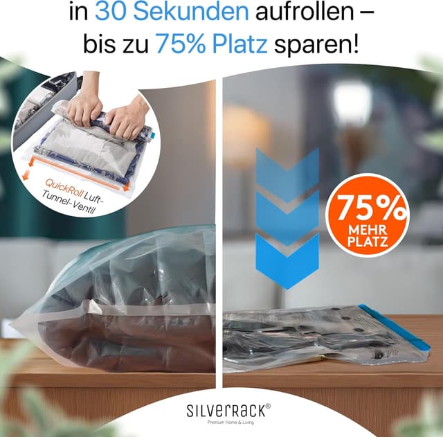 Detalle 2 de SilverRack Vakuumbeutel für Kleidung auf Reisen (12er Set) zum Rollen, 4 Größen
