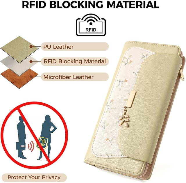 Detalle de RRANCharltu Damen-Geldbörse groß mit RFID-Schutz, viele Fächer & Reißverschluss – Aprikose