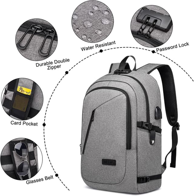 Detalle 2 de 17.3-inch USB charging laptop backpack Grey