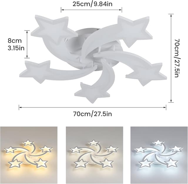 Detalle de Plafonnier LED Riserva moderne dimmable à 5 têtes, forme étoile, 70 cm (50 W)