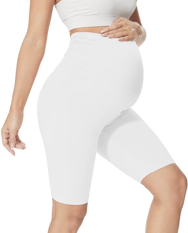 Detalle de QGGQDD Maternity Biker Shorts Over Belly High Waisted