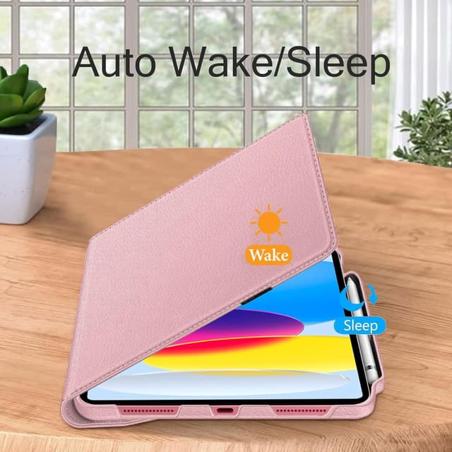 Detalle de GALTD for iPad A16 Case for 11th Gen (2025) & 10th Gen 10.9-inch (2022) with Auto Wake/Sleep, Pencil Holder & 360 Rotating Stand — Rose Gold