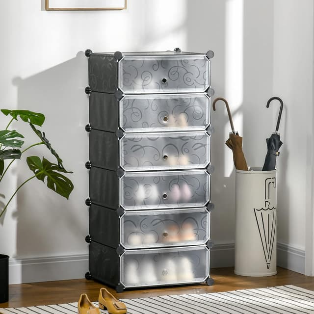 Detalle de HOMCOM Armoire à chaussures modulable avec 6 cubes empilables, 12 paires, 49 x 36,5 x 108 cm, noir