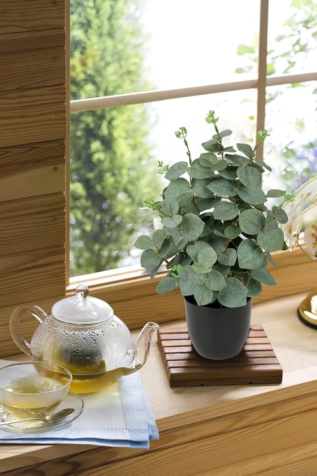 Thumbnail 6 de Oairse artificial eucalyptus plant in black pot (36cm) for home decor