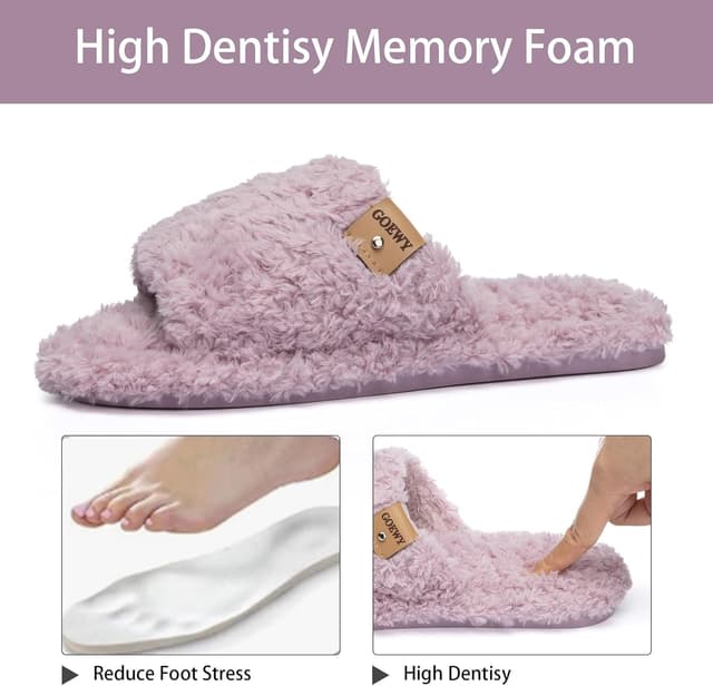 Detalle de GOEWY Damen-Hausschuhe mit Memory Foam – offene Fersen Pantoffeln mit rutschfester Sohle