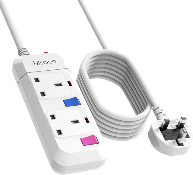 Detalle de Mscien 4M Extension Lead with 2-Way Extension Socket and Individual Switches (2500W)