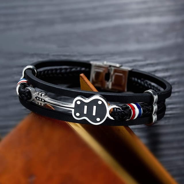 Detalle 2 de ATEIELLI Bracciale Chitarra Uomo in pelle intrecciata multistrato con acciaio inox B306