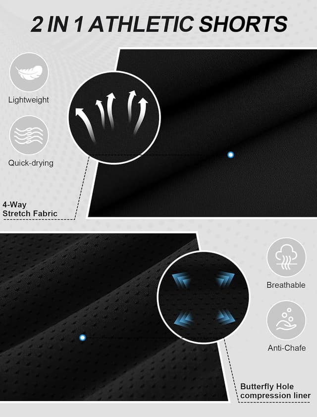 Detalle de veepro Men’s Running Shorts 2 in 1 7" with Compression Liner, Zip Pockets