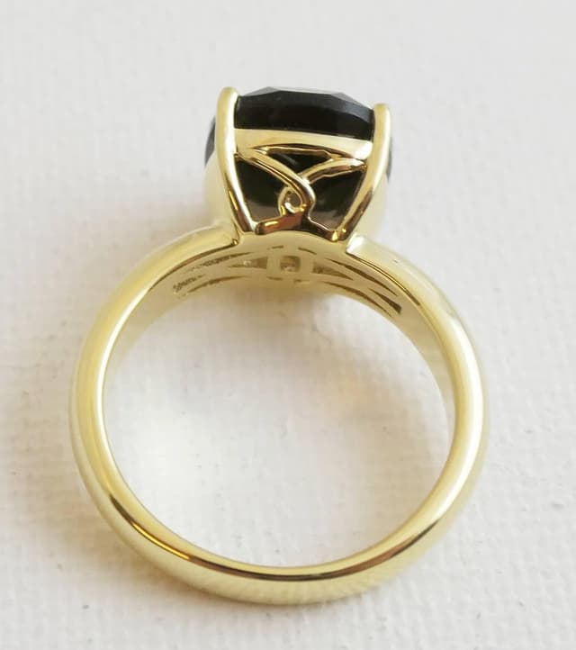 Detalle de Rauchquarz 10x12 mm vergoldeter Sterling-Silberring (925) mit Kissen-Schliff – Größe US 6 / Ø 16,5 mm