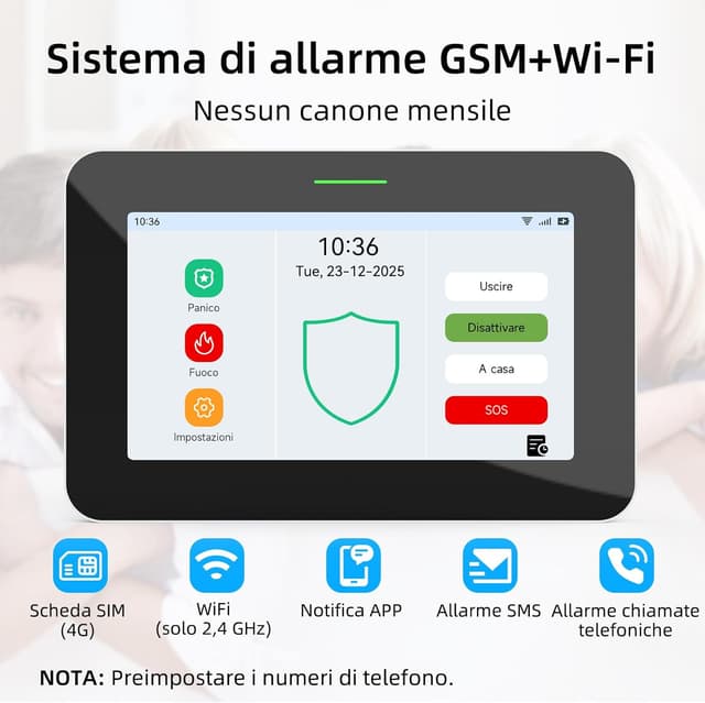 Detalle 2 de CPVAN GSM + WiFi allarme casa senza fili con touchscreen 7" e sirena 110 dB