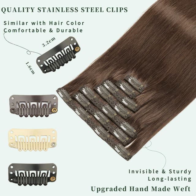 Detalle de Clip-in Echthaar-Extensions von GUDOZO (7 Stück, 45 cm, 120 g) – unsichtbare Skin-Weft-Befestigung