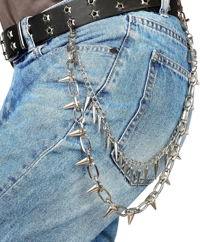 Detalle 2 de Milakoo Punk-Hosenkette im Jeans-Link-Style – Gothic/Hip-Hop Gürtelkette mit Karabiner für Schlüssel & Geldbörse (Unisex)