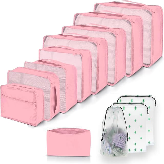 Detalle de Packing Cubes 12-teilig – Large Suitcase Organizer (Koffer Organizer & Packtaschen) in verschiedenen Größen, Farbe Pink
