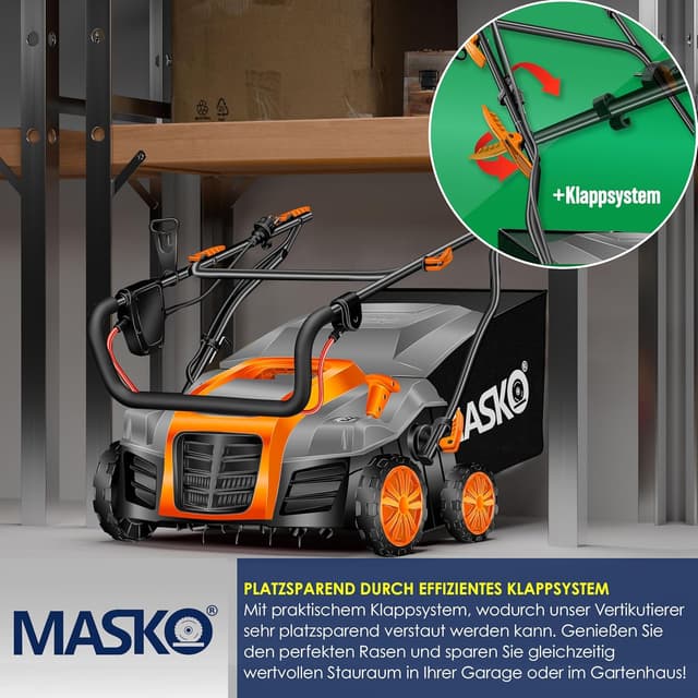 Detalle 2 de MASKO® Elektro 2in1 Vertikutierer & Rasenlüfter 1800 W, 40 cm Arbeitsbreite, 55-L Fangkorb