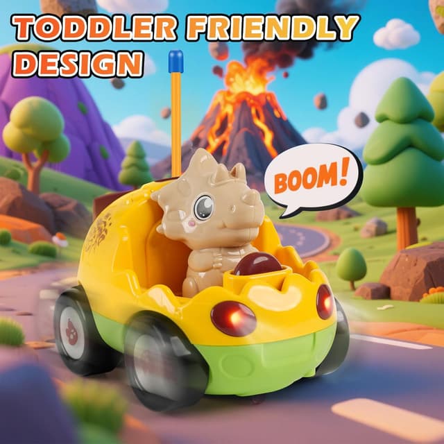 Detalle 2 de QPOU 2-Pack Remote Control Dinosaur Toy Car Set (with Lights & Music) for Kids 18+ Months