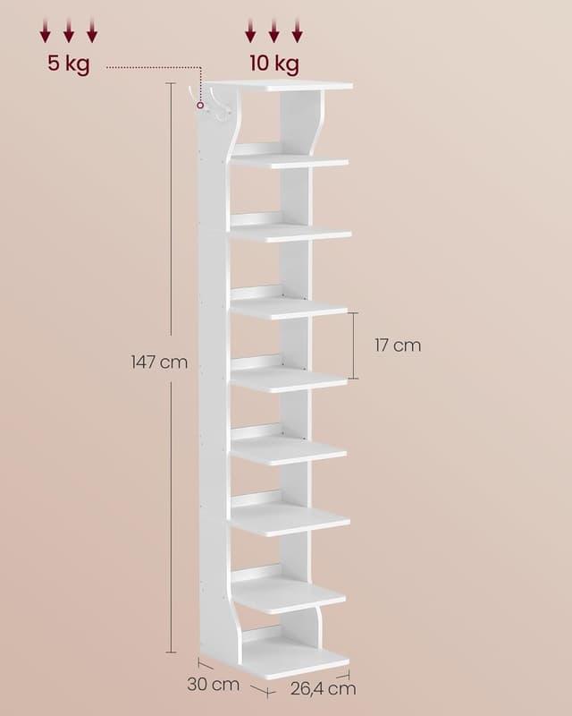 Detalle de VASAGLE Scarpiera LBS210WB01 bianco opaco, 9 ripiani stretta per ingresso e corridoio