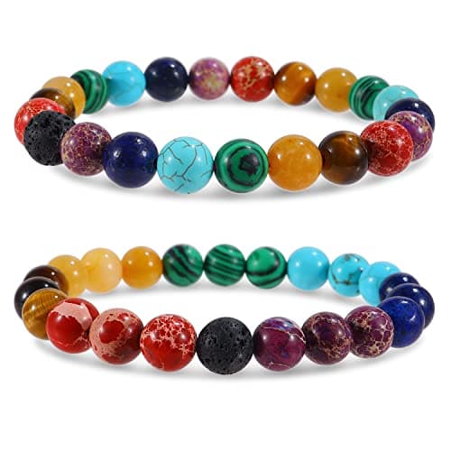Detalle de Bivei pulsera de 7 chakras con cuentas de piedra (lava) y difusor de aceites esenciales