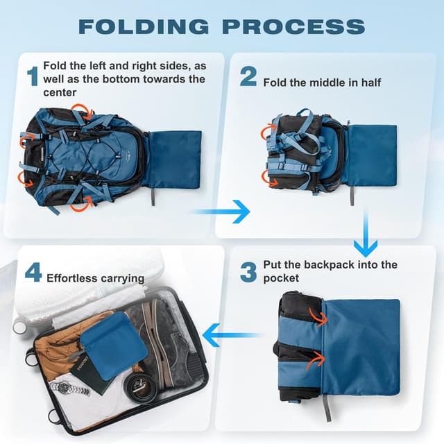 Thumbnail 6 de RAINSMORE 40L Foldable Hiking Backpack (Water-Resistant) – Lightweight Rucksack for Walking, Camping & Travel