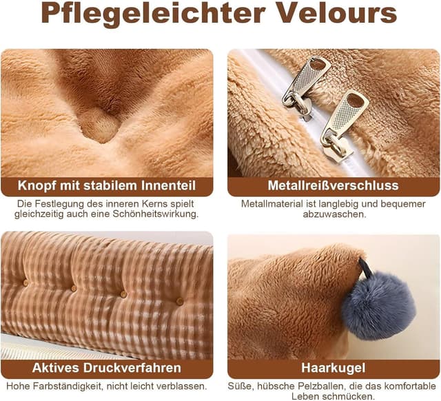 Detalle de Shuyeon Rückenkissen (Keilkissen) für Bett & Sofa mit abnehmbarem Bezug und Seitenfach