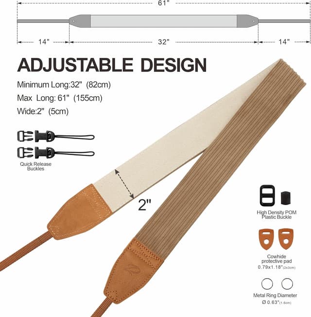 Detalle 2 de Padwa Lifestyle corduroy camera strap 2 inch