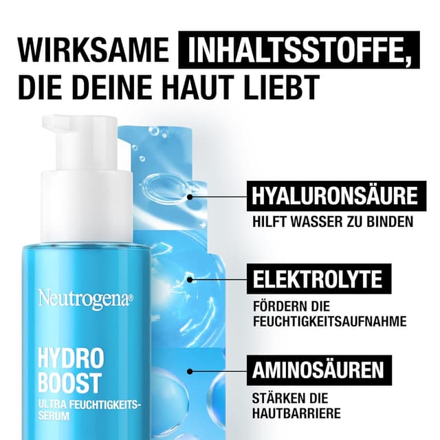 Detalle de Neutrogena Hydro Boost Ultra Feuchtigkeitsserum parfümfrei (Hyaluronsäure, Aminosäuren & Elektrolyte) – 30 ml