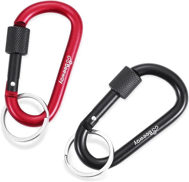 Detalle de BEEWAY Locking Carabiner (8-pack) aircraft-aluminium D-ring clips for camping, hiking and travel