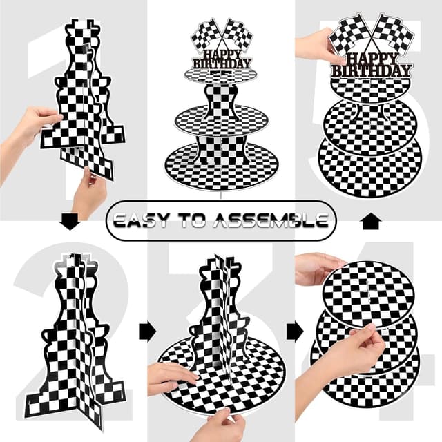 Detalle de BACUTHY 2-Pack Race Car 3-Tier Cupcake Stands for Birthday Parties (Cup Cake Holder Tower, Truck Theme)