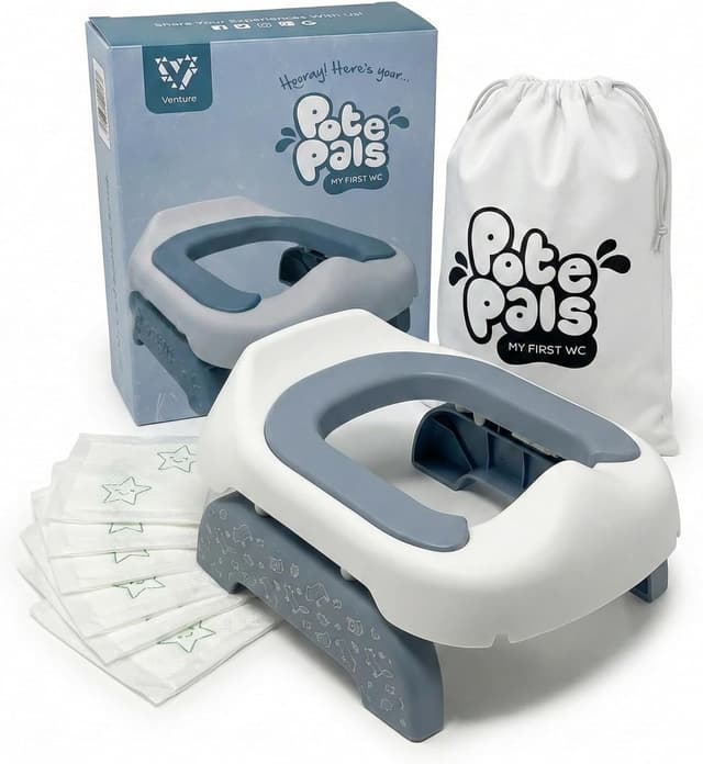 Detalle 2 de Pote Pals Travel Potty Soft PU Cushioned Travel Potty (Pink Safari) with 5 Disposable Liners