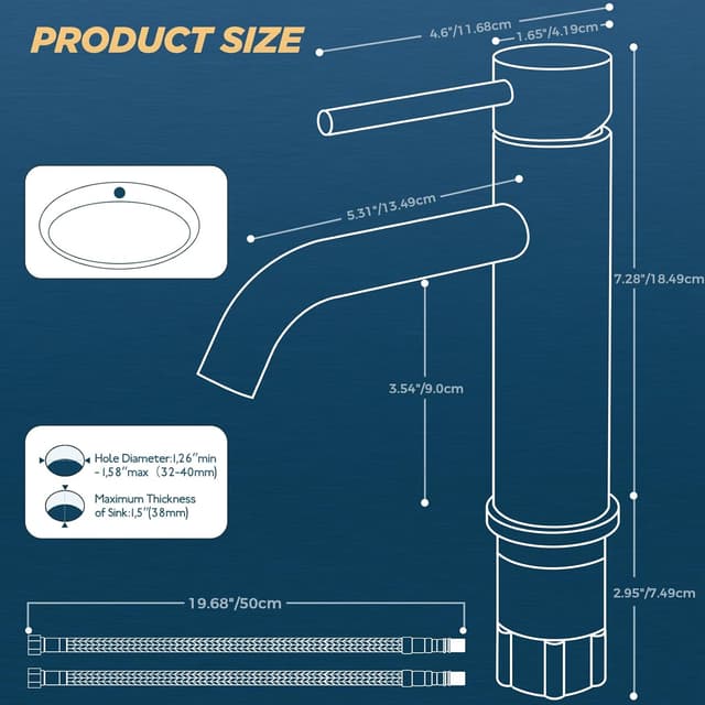 Thumbnail 6 de FORIOUS Wasserhahn Bad Waschtischarmatur Schwarz mit Einhandgriff