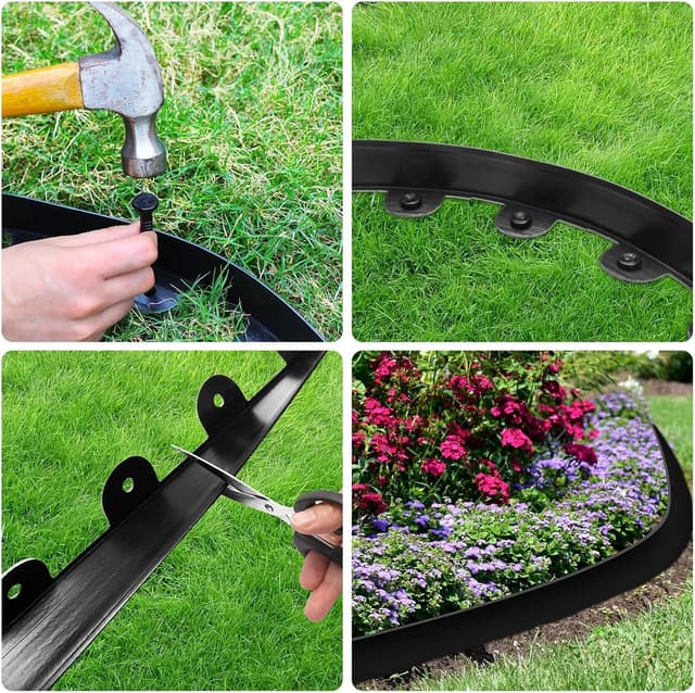 Detalle 2 de Newthinking Rasenkante aus Kunststoff 10 m (5 cm breit) – unsichtbare Rasengrenzen mit 50 Erdnägeln, schwarz