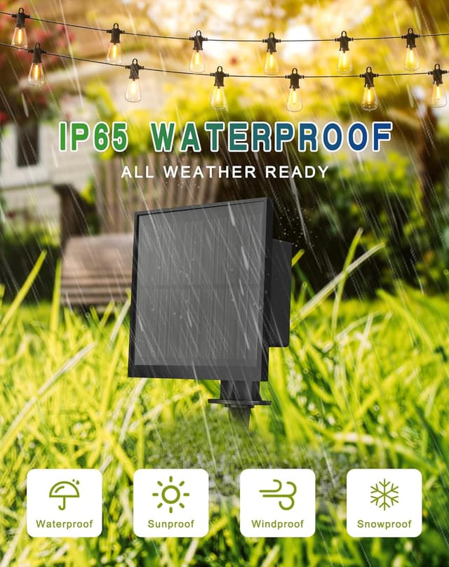 Thumbnail 1 de Solar Festoon Lights Outdoor (9.5m/31ft) with 15+1 Shatterproof LED Bulbs – Warm White, IP65