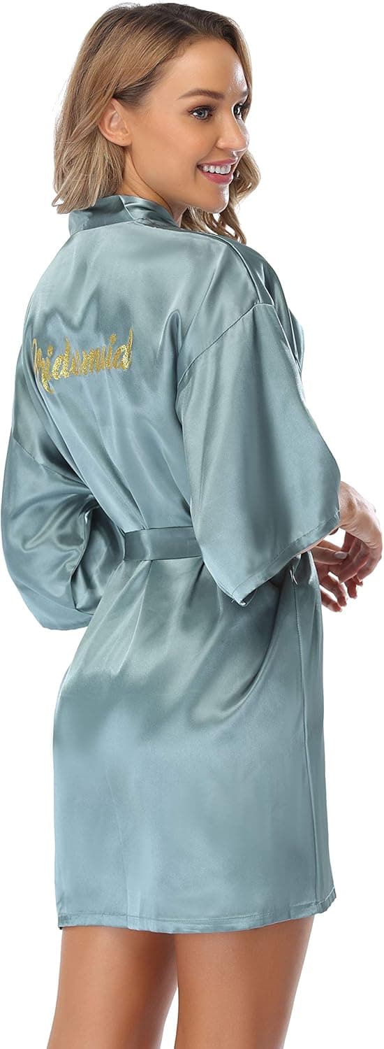 Detalle 2 de Vlazom peignoir femme en satin col V avec ceinture ajustable