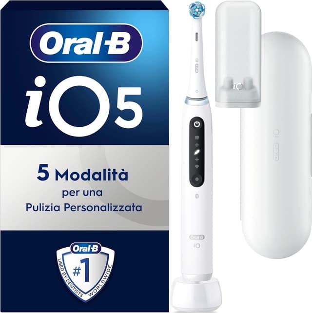 Detalle de Oral-B spazzolino elettrico ricaricabile iO 5N con sensore di pressione, 5 modalità di spazzolamento e custodia da viaggio