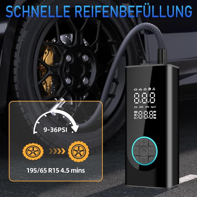 Detalle 2 de Portable Car Tyre Pump Air Compressor with Digital Tyre Inflator, Preset Pressure, Auto Shut-Off & 3-Mode LED Light (up to 150PSI)