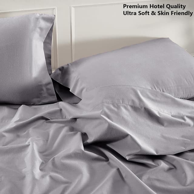 Detalle de My Home Store King Size Flat Sheet (100% Egyptian Cotton, 300TC) – Grey, easy care, fade resistant