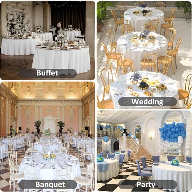 Detalle de Heneger 8-Pack White Round Tablecloth (90-Inch) – Stain & Wrinkle Resistant Polyester