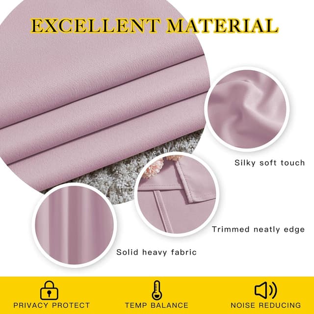 Detalle de NICETOWN Blackout Pink Curtains for Girls Room (Lavender Pink/Baby Pink) — Thermal Insulated Grommet Panels, 1 Pair, 52 x 84 in