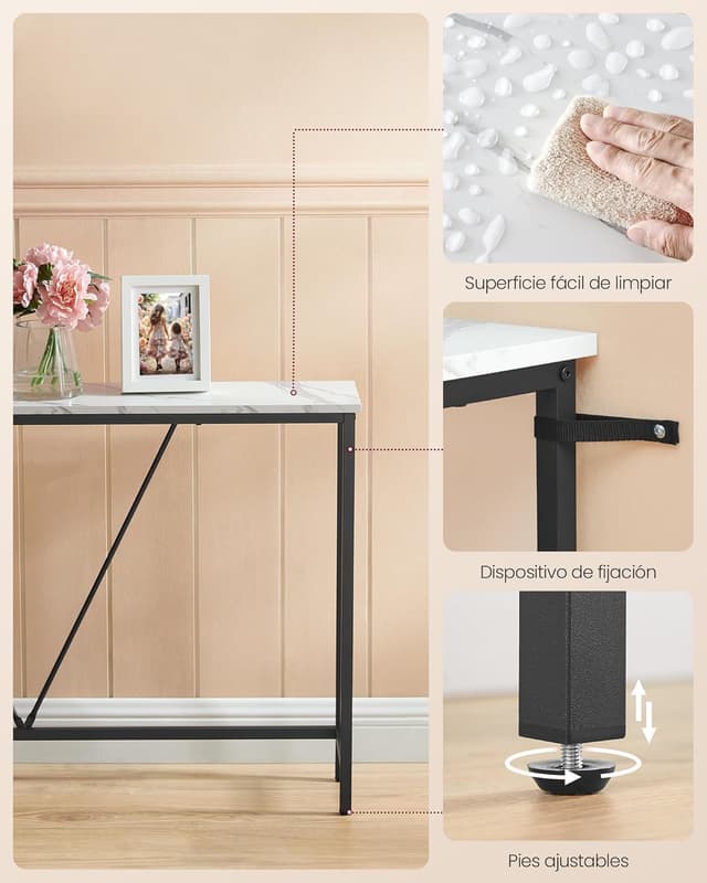 Thumbnail 4 de VASAGLE Mesa de Consola delgada, blanca y negra 🖤