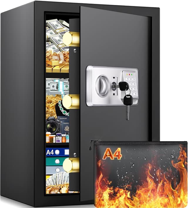 Detalle de Mejasg Safe „Tresor Safe Tresor Feuerfest“ 75 L mit Alarmanlage, digitalem Zahlenschloss & feuerfester Dokumententasche