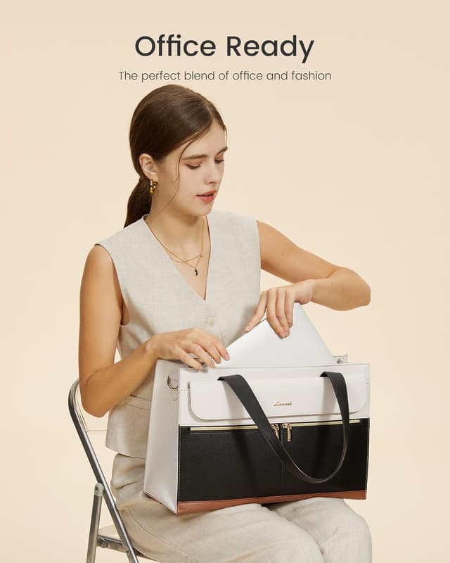 Detalle de LOVEVOOK Laptoptasche für 15,6 Zoll (42×13×30 cm) – Damen Handtasche/Business-Tote mit abnehmbarer Clutch